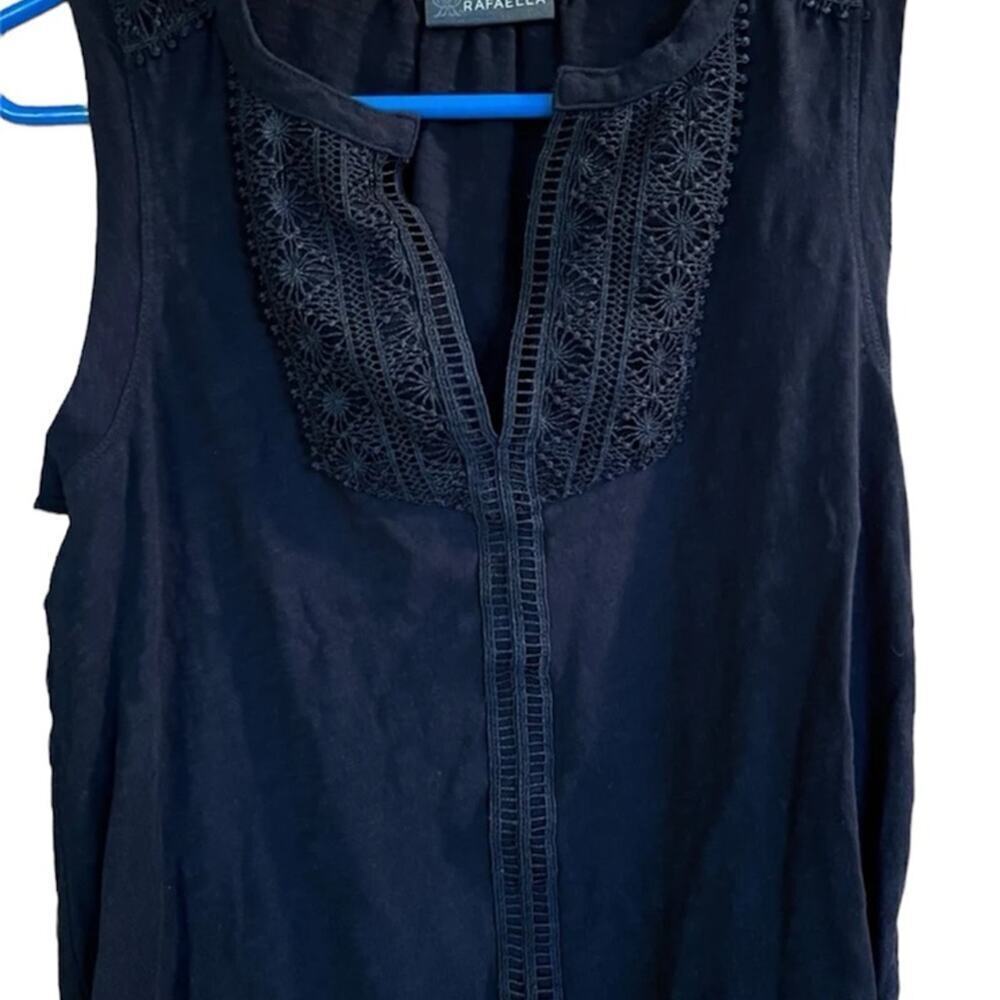 Rafaella V-neck tank top, cotton, Jet Black women's size M